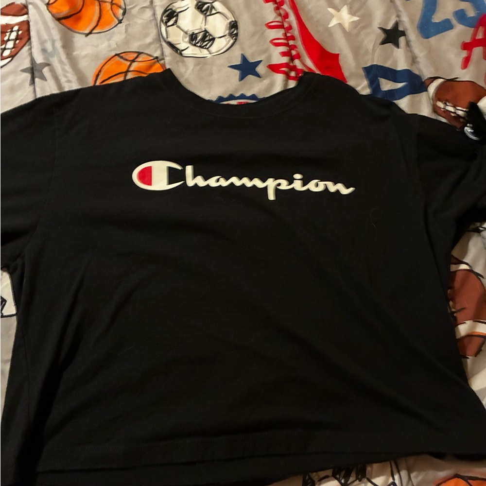 Champion Black Tee with Iconic Logo